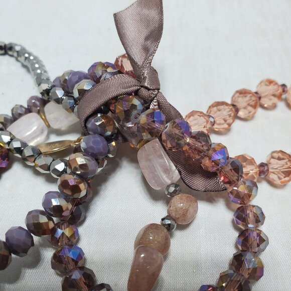 Ali Khan 5-Row Glass Beaded Bracelet Set / gift box rose gold, mauve, tones - Picture 4 of 7